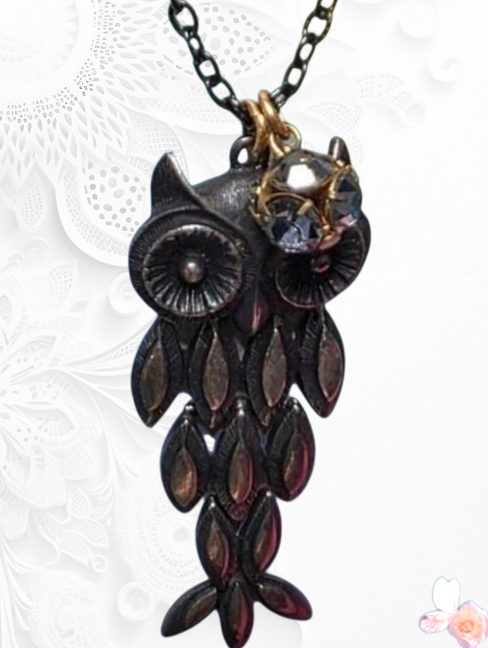 Signed John Wind Art Articulated Owl Necklace Whimsical Pendant 016